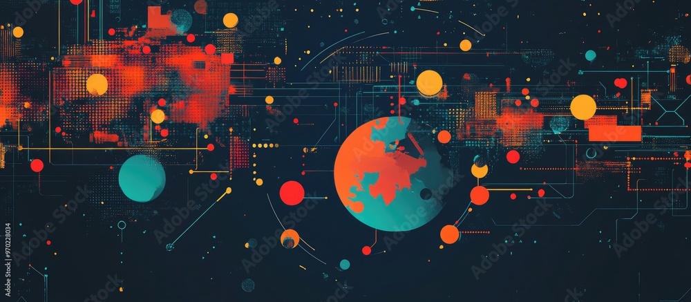 Poster network backdrop with a flat design featuring a global theme centered on intelligent emotions