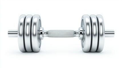 A silver dumbbell with a silver handle