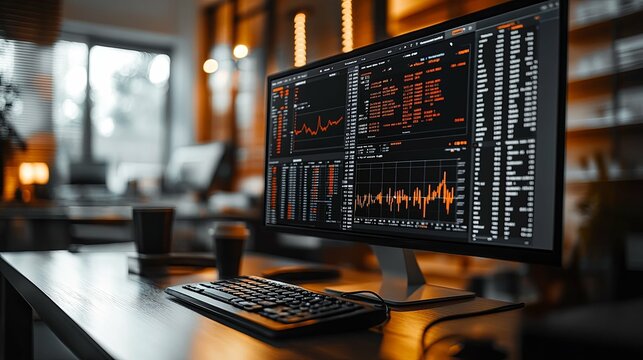 A Desktop Computer Displaying Stock Market Data and Charts