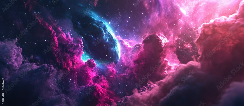 Poster 3d rendering of a celestial scene with vibrant colors and dynamic elements showcasing an imaginative