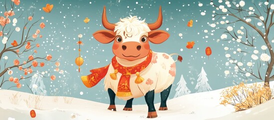 2021 Calendar featuring a bull as a symbol of the new year illustrated with a cartoon cow The week begins on Sunday reflecting the Chinese horoscope theme