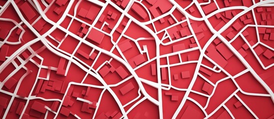 Fototapeta premium Map of streets designed with white lines on red paper Aerial view with a textured background 3D render and illustration