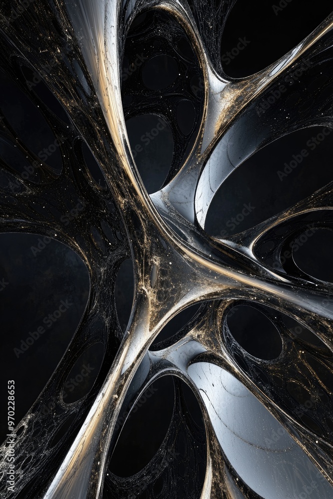 Aufkleber abstract three dimensional fractal resembling an unusual metal structure against a dark backdrop