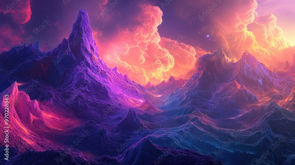 Poster vibrant abstract backdrop featuring imaginative mountains and the texture of an alien world showcasi