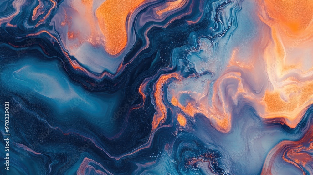 Poster vibrant blue and orange marble texture with an abstract design fantasy fractal backdrop created thro