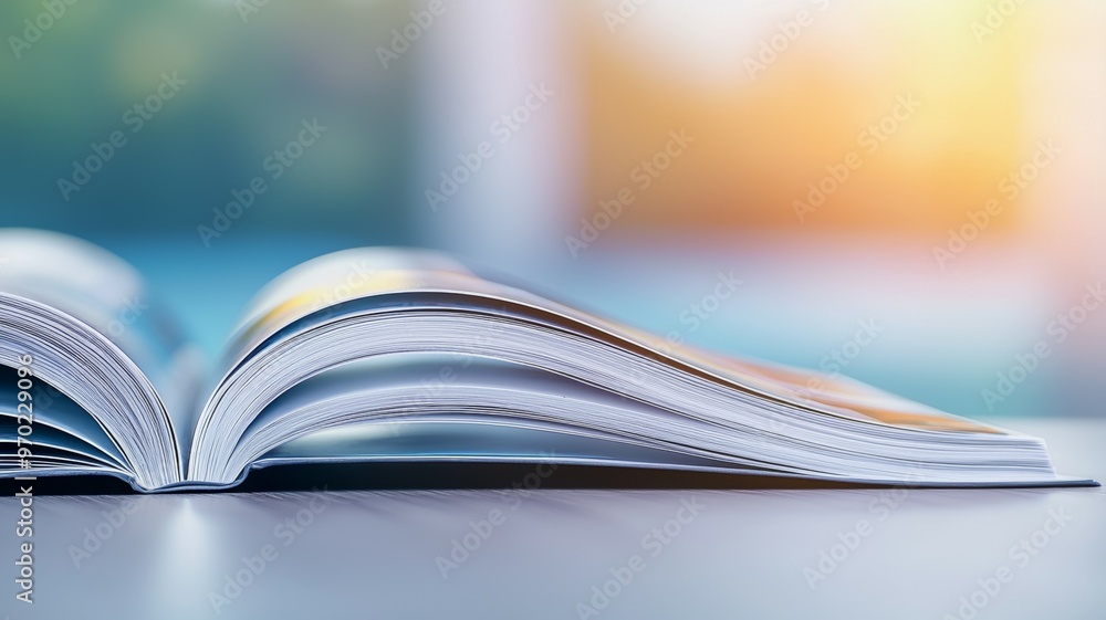 Poster a book is open to a page with a blue background