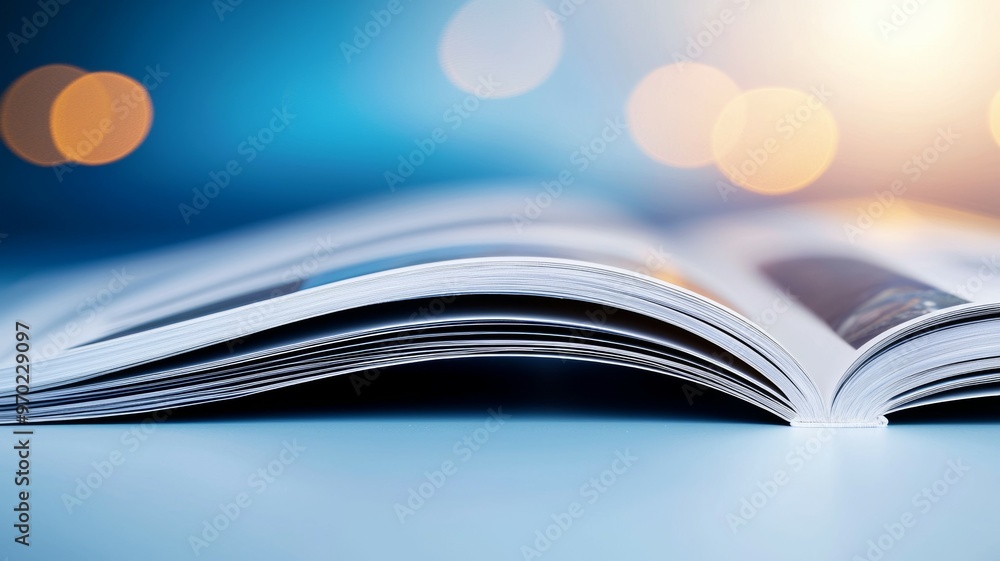 Poster a book is open to a page with a blurry background