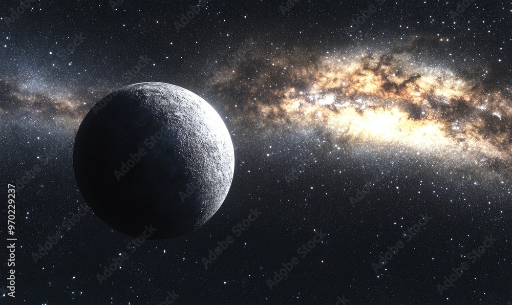 Poster fantasy dwarf planet with a stunning view of the bright milky way galaxy and the sun featuring a 3d 