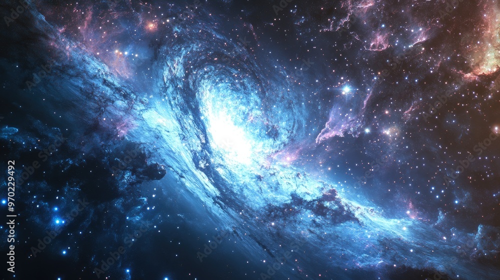 Poster Celestial stars and galaxies in an expansive free space created through 3D rendering and illustration techniques