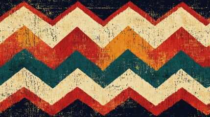 Retro zigzag and chevron pattern featuring colorful waves and tribal geometric designs showcasing an ethnic texture and traditional ornamentation