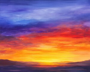 Obraz premium Vibrant sunset with a colorful sky featuring shades of orange purple and blue alongside a stylized morning sky creating a dramatic twilight landscape and a cheerful seasonal backdrop