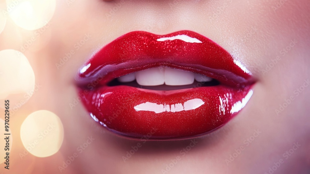 Canvas Prints A woman's lips are painted red with glitter