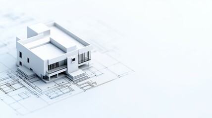 A white house is drawn on a white background