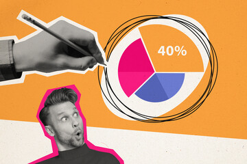 Composite trend artwork sketch image collage of man shocked wow office present project stats...