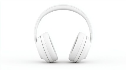 A pair of white headphones are shown in profile