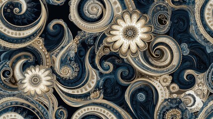 Elegant paisley design on a luxurious background Seamless pattern or texture in a kaleidoscopic vintage style