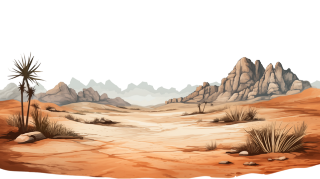 landscape in the desert isolated on transparent white background, clipping path