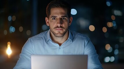 Concept of focus and determination as the man works on his computer