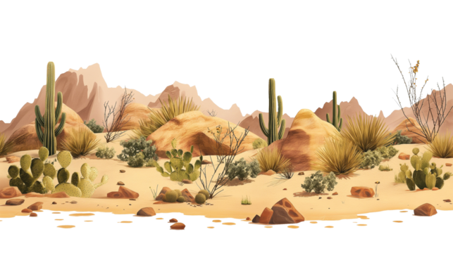 landscape in the desert isolated on transparent white background, clipping path