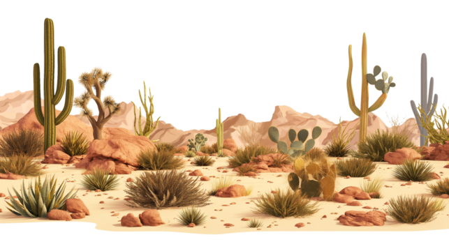landscape in the desert isolated on transparent white background, clipping path