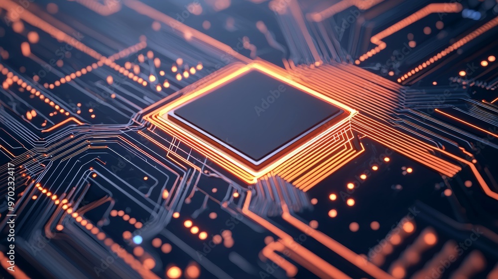 Poster a computer chip with a black square in the middle