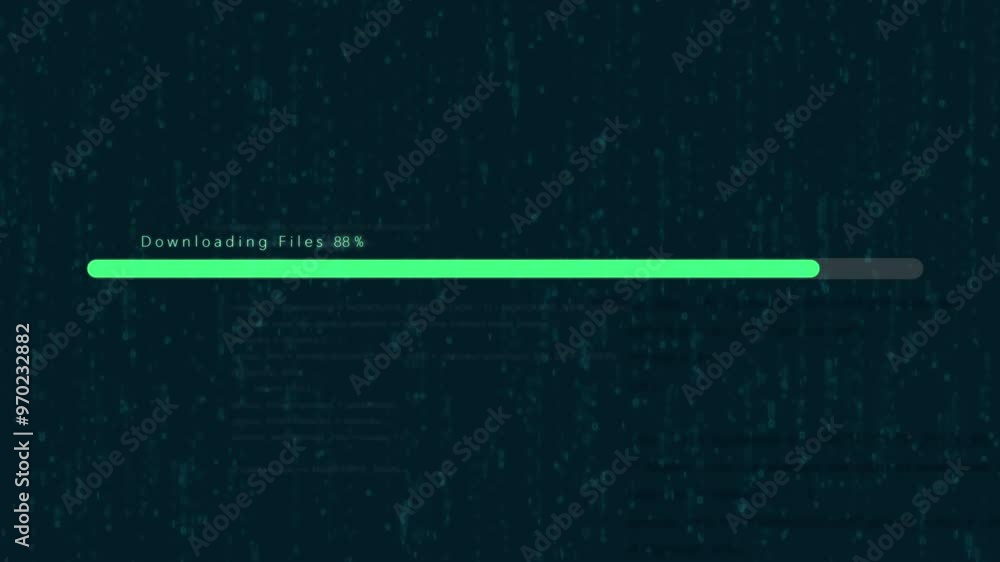 Poster Green bar, trading and download for software, network and connection on dark background. Empty, ai and blockchain with progress, big data collection and cyber security for digital info and internet