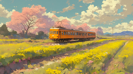 Trains, scenery with trains, tranquil, magnificent, gentle, longing, nostalgic, landscape, mountain, nature, sky, railroad, railway, locomotive, diesel, 
four seasons, spring, autumn, winter, summer, 