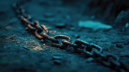 A close-up view of a rusty chain resting on a textured surface, evoking feelings of abandonment and neglect.