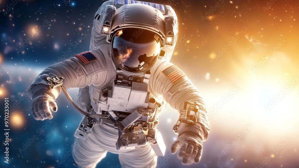 Aufkleber a man in a spacesuit is floating in space
