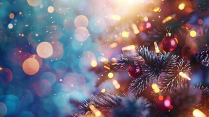 Fototapeta premium TREE WITH CHRISTMAS LIGHTS AND COPY SPACE
