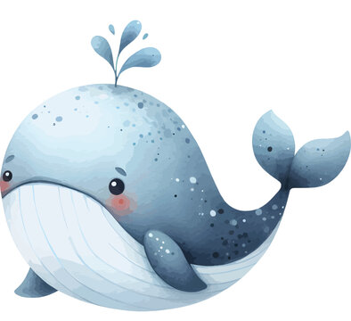 recommend clip art: cute whale. watercolor illustration of cute whale 