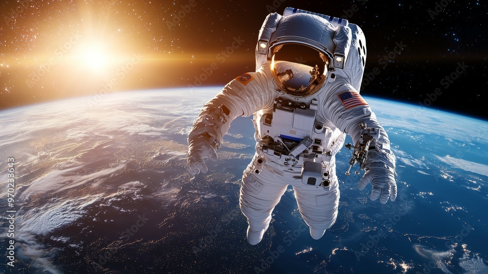 Aufkleber a man in a spacesuit is floating in space