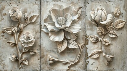 Three-Dimensional Floral Carving on a Weathered Wall