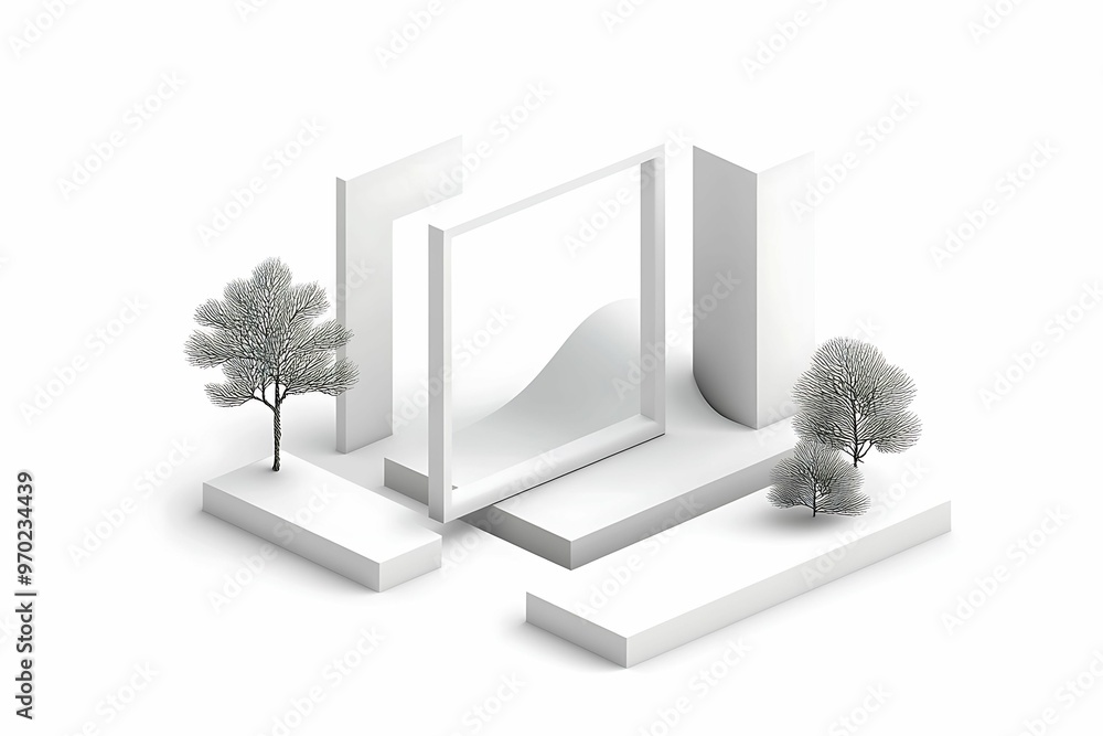 Poster nature-inspired isometric doodle pattern in clear light - high detail abstract background in sharp f
