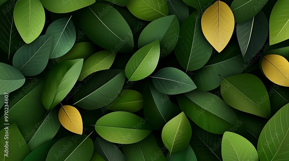 Aufkleber natural patterned leaves in isometric perspective doodle style - abstract background with sharp focu