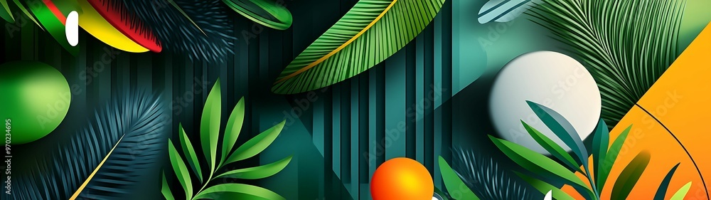 Poster vibrant isometric doodle pattern in green natural design with playful abstract background and sharp 