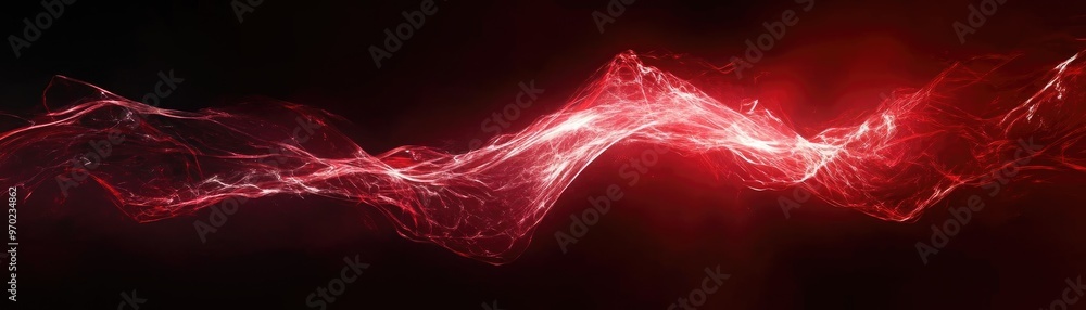 Poster a vibrant red wave of light on a dark background, creating a captivating visual effect suitable for 