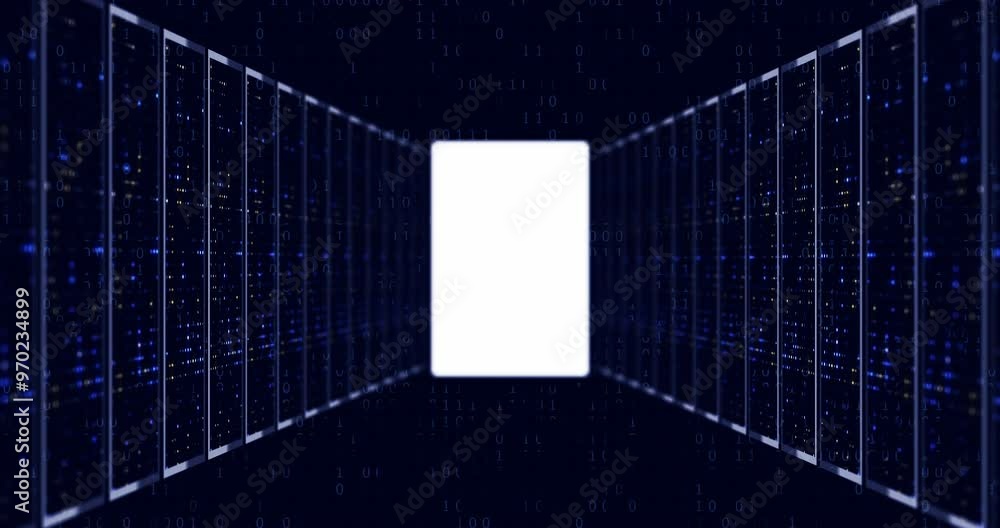 Aufkleber Mockup, digital microchip and circuit board for software coding, programming or database processing. CPU, information technology and cloud computing server for electronic semiconductor storage.