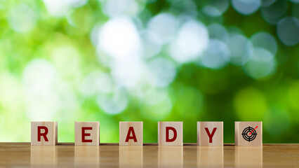 Ready concept, Ready word on wooden cubes, business concept, support, motivation and get ready...