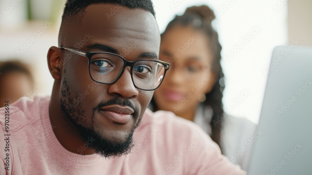 Canvas Prints A man wearing glasses and a pink shirt is looking at the camera