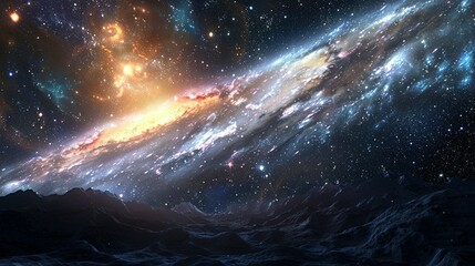 Fototapeta premium A Celestial Panorama with a Milky Way and Mountain Range