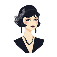 1920s style prohibition era flapper woman girl - simple, flat design illustration, isolated on white