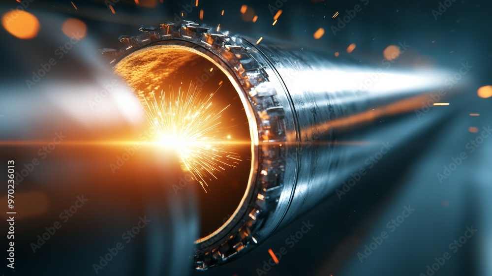 Poster a pipe with a hole in it and sparks flying out of it