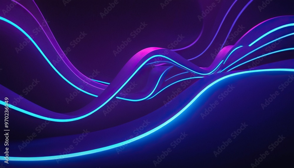 Aufkleber dark abstract background with glowing wave. blue purple wave line light gradient dark background. ab