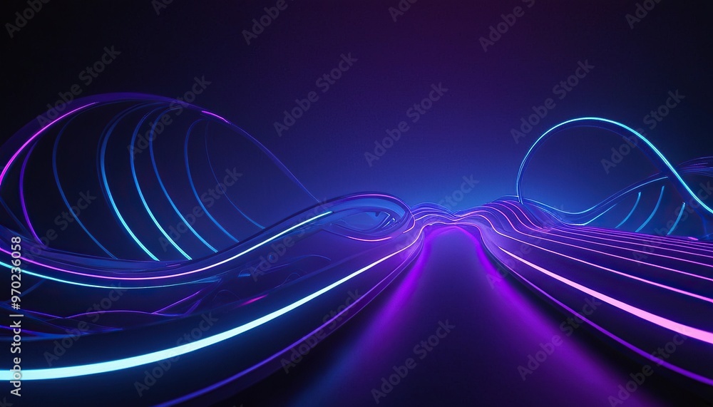 Poster dark abstract background with glowing wave. blue purple wave line light gradient dark background. ab