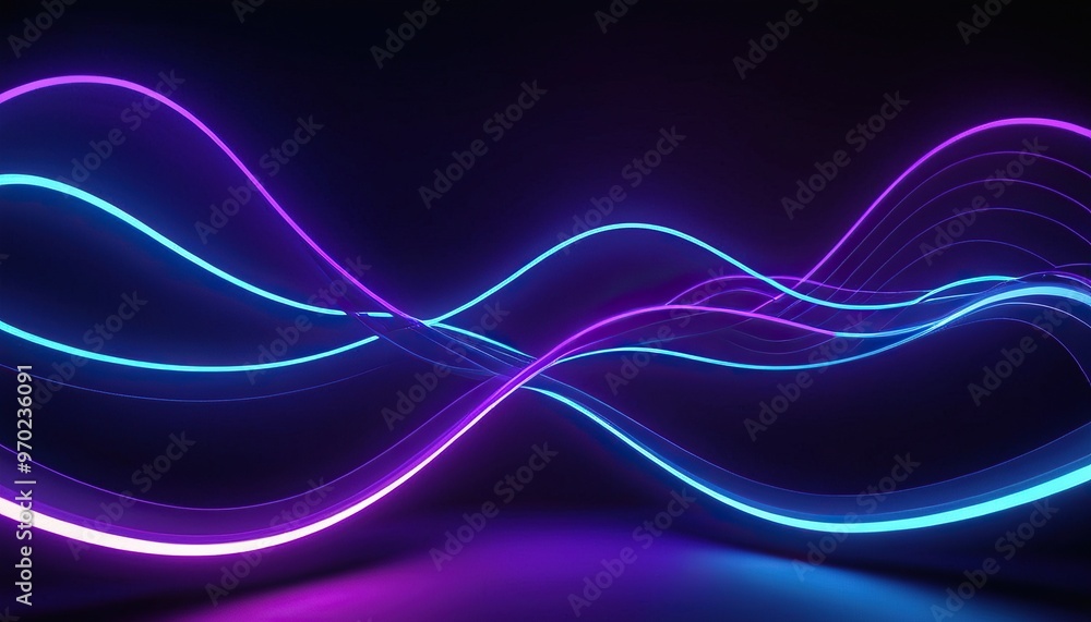 Aufkleber dark abstract background with glowing wave. blue purple wave line light gradient dark background. ab