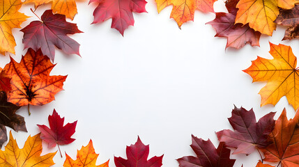 Fototapeta premium ３Framed material on white background surrounded by autumn leaves and berries, Generative AI.