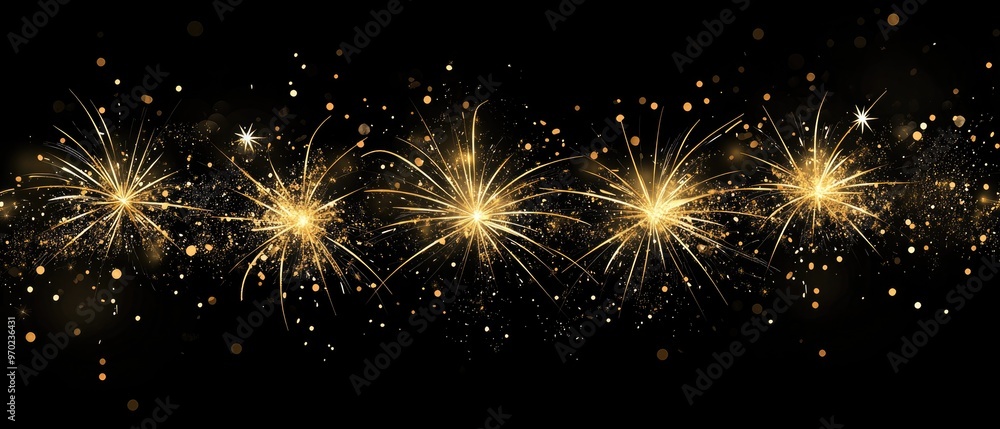 Aufkleber sparkling golden fireworks create a realistic effect against a black abstract background in this fes