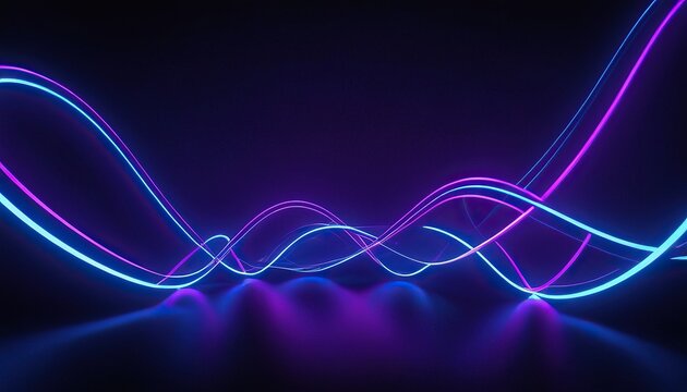 Dark abstract background with glowing wave. Shiny moving lines design element. Modern purple blue gradient flowing wave lines. Futuristic technology concept. 549
