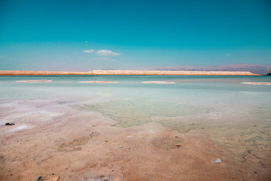Panoramic view of the Dead Sea, a view of the mountain landscape in the Judean Desert in southern Israel. High quality photo